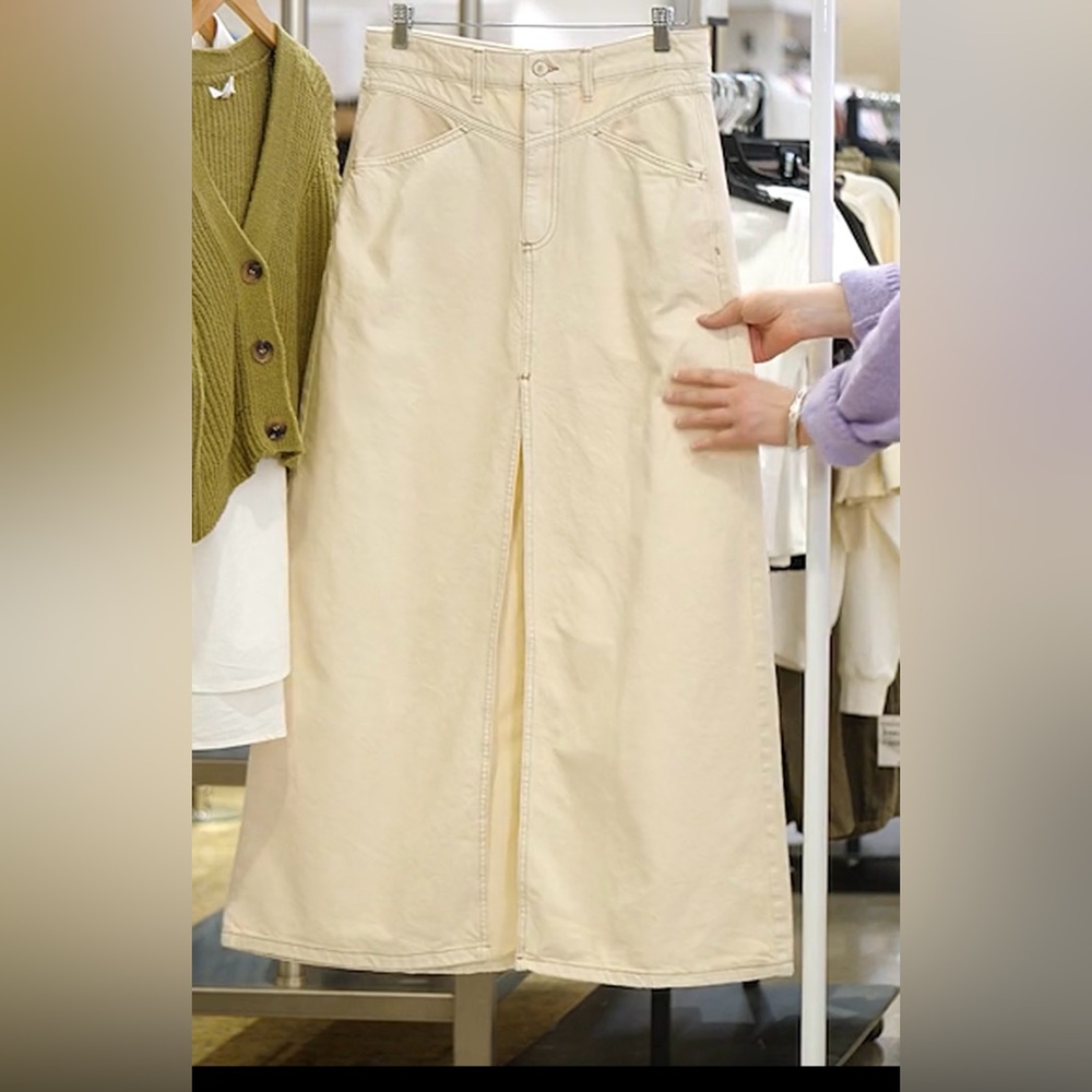 Free People Come as You Are Cream Maxi Skirt with Front Slit Size 10